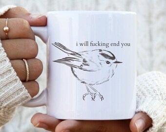 Golden-crowned Kinglet Mug, Angry Bird Mug, Bird Lover Gift, Kinglet Bird, Ruby-crowned Kinglet, Cute Bird, Rude Bird, Swearing Vulgar Gift