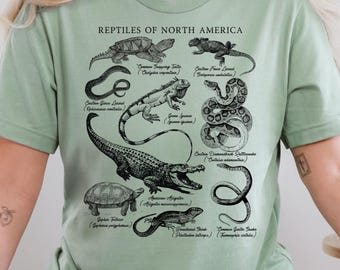 Reptiles of North America Shirt, USA Reptile Shirt, Vintage Reptile Tee, Alligator Tee, Snake Shirt, Snapping Turtle, Vintage Illustration