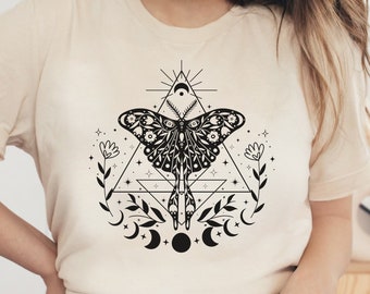 Luna Moth Shirt, Moth Shirt, Celestial Cottagecore, Luna Moth, Moon Phase Shirt Lunar Goddess, Gothic Boho Aesthetic, Insect Lover Boho Moth