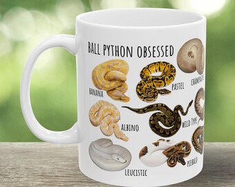 Ball Python Mug, Ball Python Morphs, Snake Morph, Python Mug, Snake Lover Gift, Reptile Gifts, Cute Snake Mug, Piebald, Albino Ball Pythons
