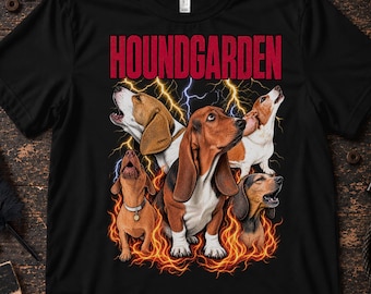 Houndgarden Shirt, 90s Band Parody Tee, Grunge Rock, Alternative Rock, Hound Dog Shirt, Dog Lover, Basset Hound, Beagle, Redbone Coonhound