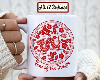 Chinese Zodiac Mug, Chinese New Year, Lunar New Year, Year of the Dragon 2024, Chinese Zodiac Tiger, Chinese New Year Gifts, Rabbit Zodiac