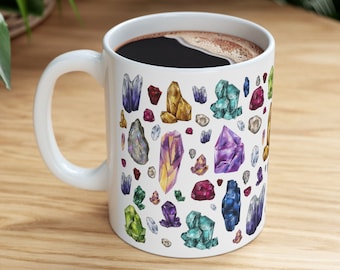 Gemstone Coffee Mug, Rock Collector Gift, Gemhound Gift, Gem Lover Gift, Geologist, Minerals Crystals Precious Gems Amethyst Quartz Citrine