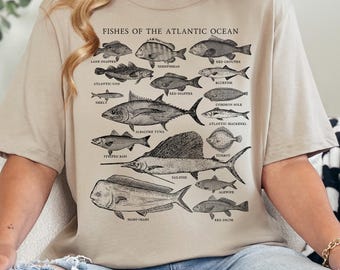 Fishes of The Atlantic Shirt, Sport Fisherman Shirt, Vintage Fish Shirt, Fishing Gift, Fish Lover Shirt, Angler Gift, Fisherman Aesthetic