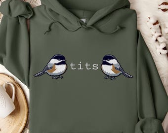 Embroidered Tits Hoodie, Chickadee Hoodie, Great Tit, Blue Tit, Chickadee Shirt, Embroidered Bird Hoodie, Bird Lover Gift, Funny Bird Hoodie