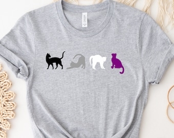 Asexual Cats Shirt, Subtle Pride, Asexual, Asexual Shirt, Asexual Pride, Cat Tshirt, Aroace, LGBTQ Queer Gifts, Queer Shirt, Cute Cat Tee
