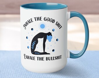 Taza de Yoga, Regalo para Yoguis, Taza de Yoga Divertida, Taza de Meditación, Chakra, Saludos al Sol, Regalo de Pilates, Inhalar Exhalar, Buenas Vibraciones, Energía Positiva