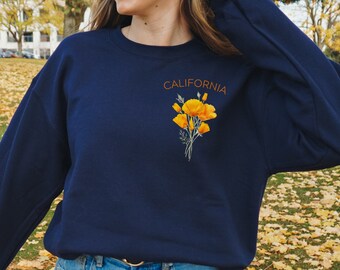 California Poppy Sweatshirt, Orange Poppy Crewneck, California Gifts, Cali Flower Sweater, Botanical Plant Sweater, Granola Girl Aesthetic