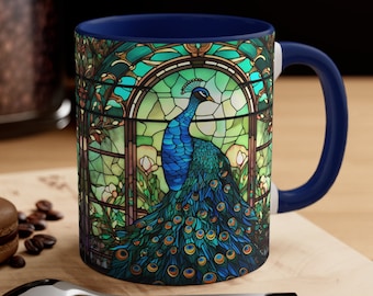 Peacock Mug, Peacock Decor, Stained Glass Mug, Stained Glass Design, Peacock Gifts, Bird Lover Gift, Peacock Feather Cup, Peacock Coffee Mug