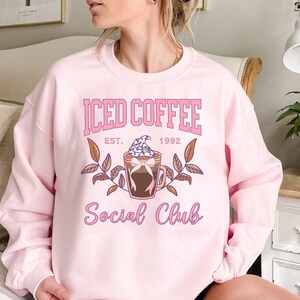 Iced Coffee Social Club Sweatshirt, Social Club Sweatshirt Coquette Sweatshirt, Pink Bows, Coquette Clothing, Soft Girl Era, Girlie Crewneck