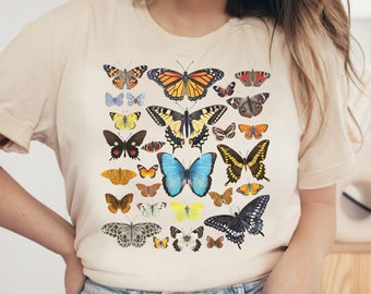 chemise papillon vintage, monarque, entomologiste amateur d'insectes, t-shirt naturaliste, machaon tigre, papillons bleu Morpho Fritillary
