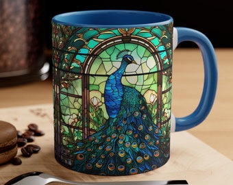 Peacock Mug, Peacock Decor, Stained Glass Mug, Stained Glass Design, Peacock Gifts, Bird Lover Gift, Peacock Feather Cup, Peacock Coffee Mug