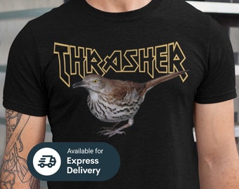 Camicia Thrasher marrone, T-shirt divertente per osservare gli uccelli, Regali per gli uccelli, T-shirt per gli uccelli, Regalo Metalhead, Thrash Metal, Rock classico, Camicia in metallo nero