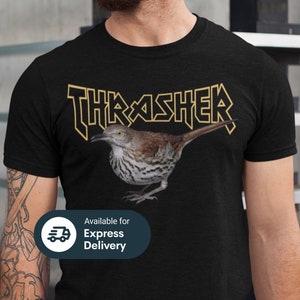 Brown Thrasher Shirt, Funny Bird Watching Tee, Birding Gifts, Birding Tee, Metalhead Gift, Thrash Metal, Classic Rock, Black Metal Shirt