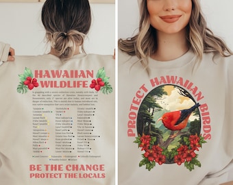 Hawaii Sweatshirt, Hawaiian Birds, I'iwi Bird, Hawaiian Honeycreepers, Protect the Locals, Wildlife Sweatshirt, Environmental Bird Lover Tee