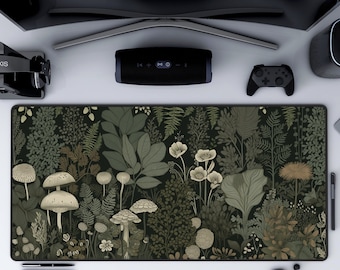 Cottagecore Desk Mat, Green Desk Mat, Floral Deskmat, Dark Botanical, Forestcore, Desk Mat Aesthetic, Large Mousepad, Gaming Mousepad Green