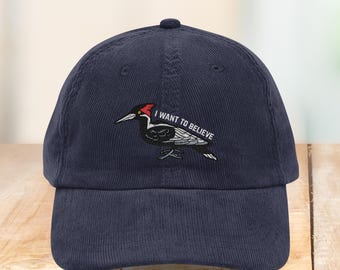 Ivory-billed Woodpecker Corduroy Hat, Ivory-billed Woodpecker, Endangered Bird, Extinct Animals, Bird Nerd Gift, Birding Hat, Birding Gift