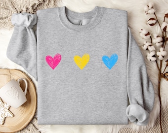 Felpa con cuori pansessuali, orgoglio discreto, orgoglio pansessuale, regali pansessuali per San Valentino gay, maglietta LGBTQ, orgoglio queer, maglietta regalo di genere neutro