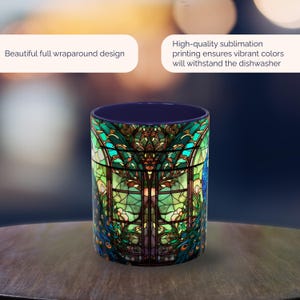 Peacock Mug, Peacock Decor, Stained Glass Mug, Stained Glass Design, Peacock Gifts, Bird Lover Gift, Peacock Feather Cup, Peacock Coffee Mug image 3
