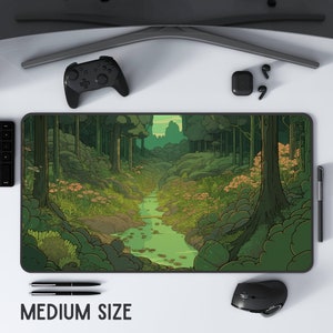 May include: A green and brown illustrated forest scene with a winding stream running through the center. The scene is surrounded by a black border. The text "MEDIUM SIZE" is printed below the image.