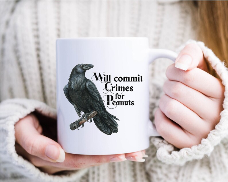 Raven Mug, Crow Mug, Common Raven, American Crow, Funny Bird Gift, Crow Decor, Raven Decor, Crime Raven, Bird Lover Gift, Funny Bird Mug image 1