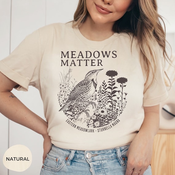 Eastern Meadowlark Shirt, Meadows Matter, Bird Lover Tee, Prairie Grassland Conservation Biology Gift, Midwest Birding, Floral Bird Shirt