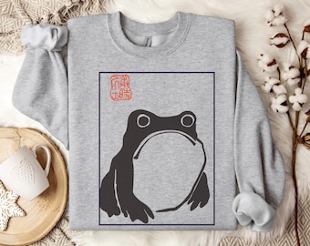 Sudadera de rana de Hoji Matsumoto, Rana impasible, Estética japonesa divertida, Rana Hoji, Sudadera de rana triste, Rana gruñona, Rana estilo cottagecore