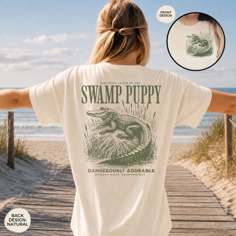 Rolig alligatortröja, alligatorälskare, Florida Life, Everglades, träskvalp, Florida Beauty, Florida-tröja, krokodilälskare, Florida Gator BACK DESIGN: Natural