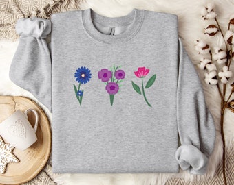 Bisexual Flowers Sweatshirt, Subtle Bi Pride, Bisexual Pride, LGBTQ Sweater, Subtle Pride, Gay Shirt, Queer Pride, Floral Bi Colors Crewneck