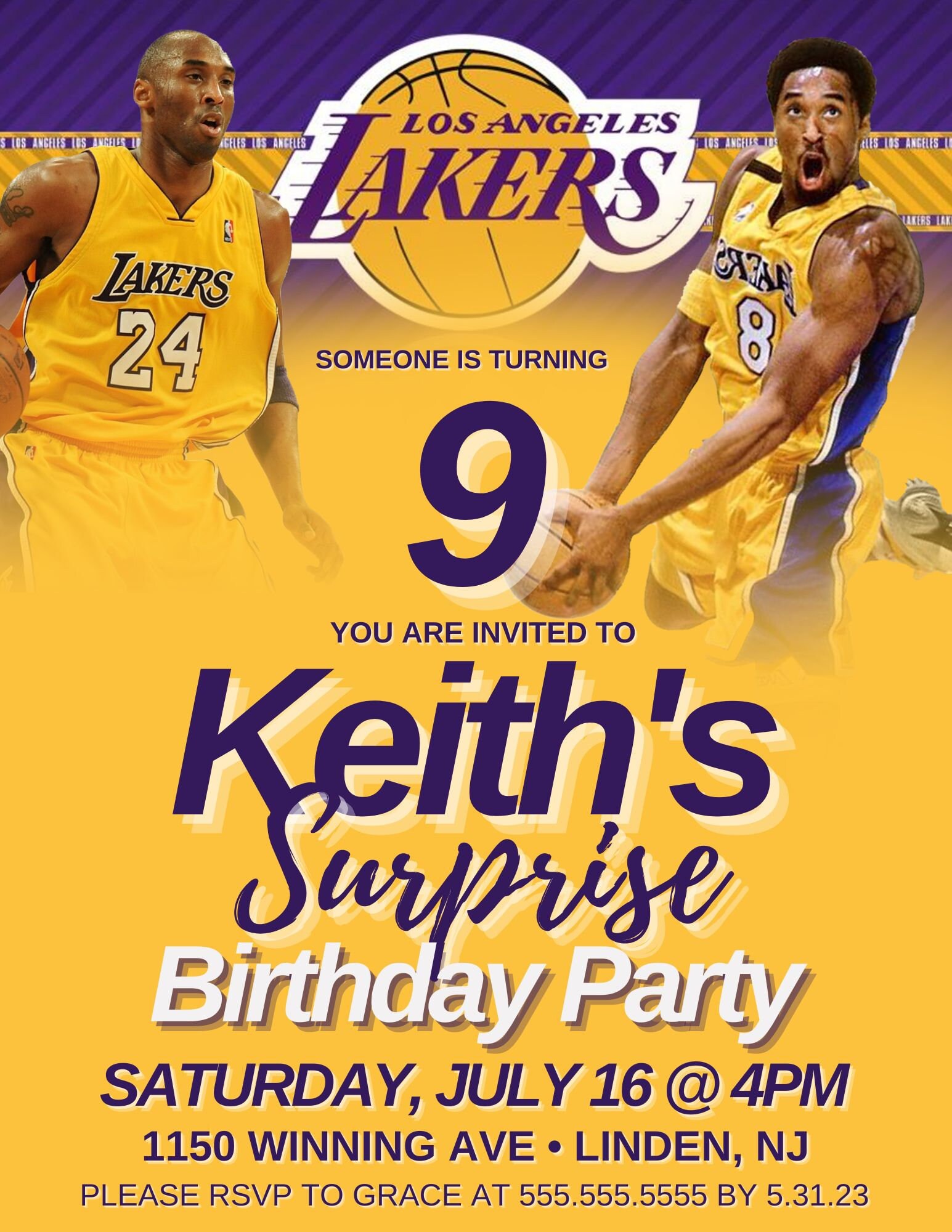 Lakers LA Birthday Invite Basketball Invitation Design Edit With Canva