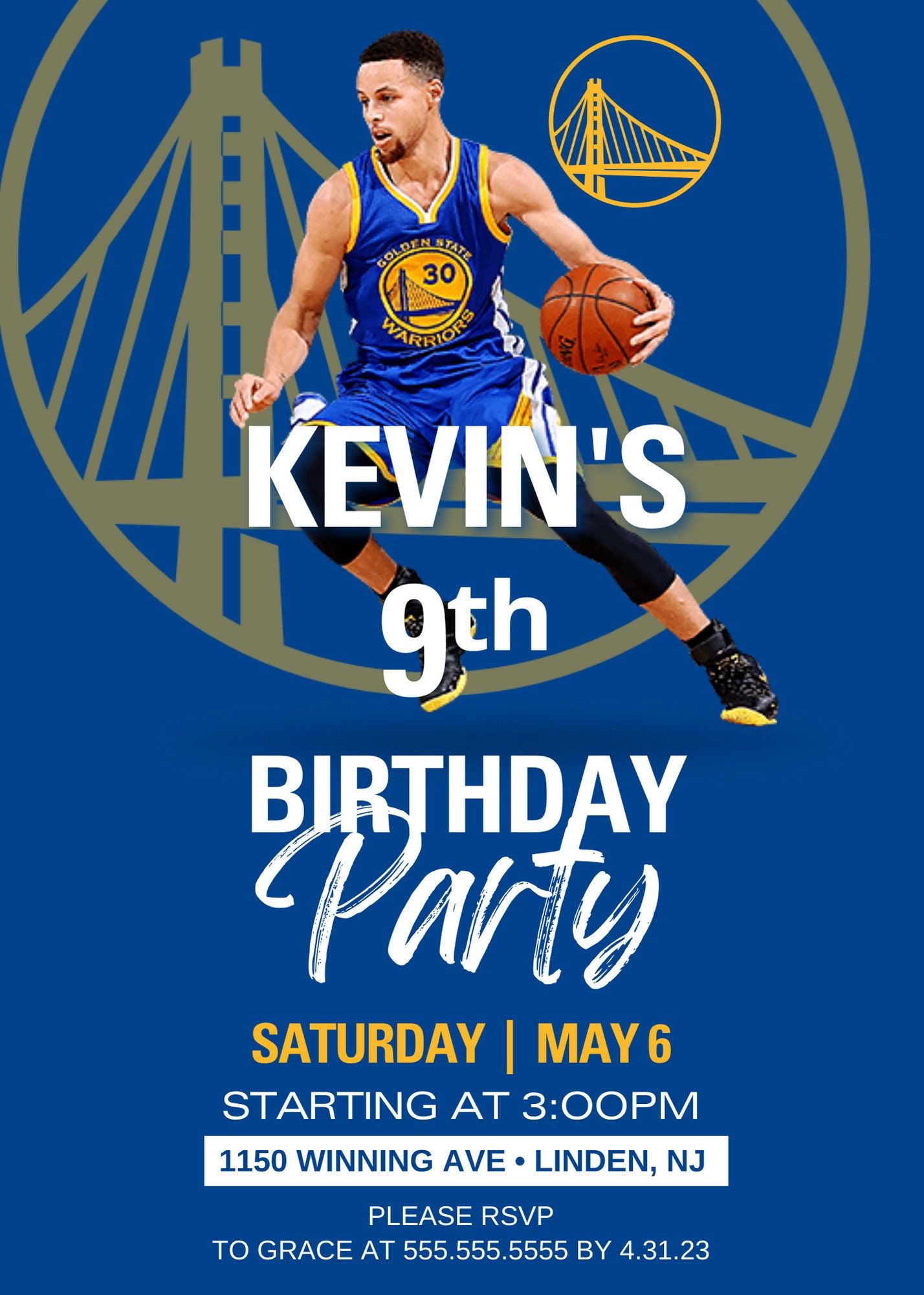 Golden State Warriors Digital Invite Invitation Stephen Curry Instant