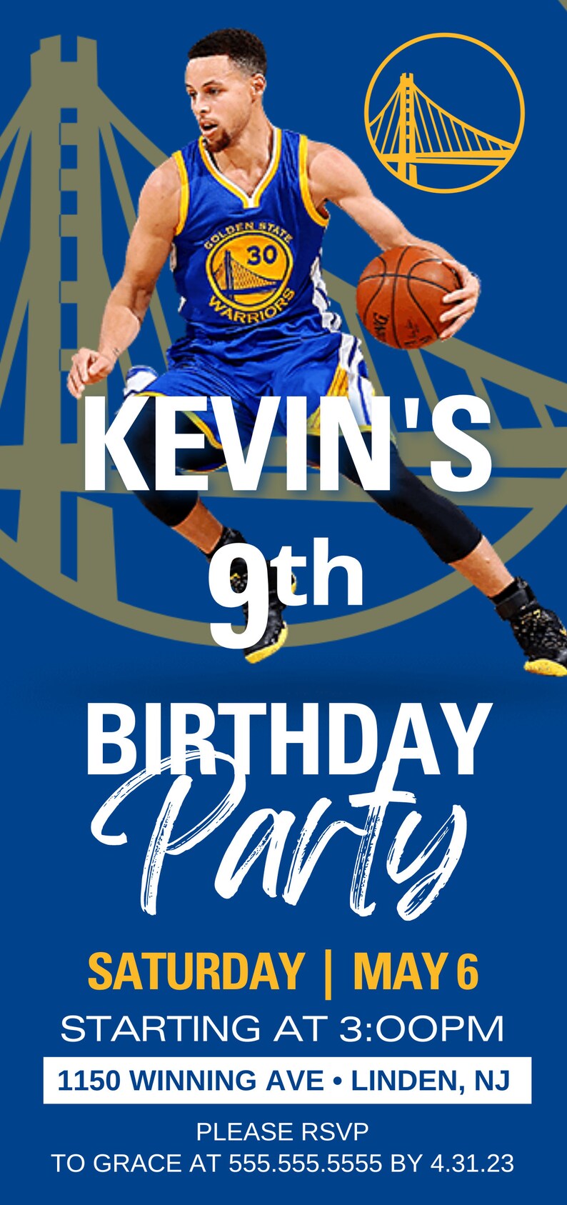 Golden State Warriors Digital Invite Invitation Stephen Curry Instant ...