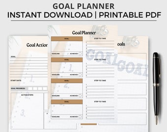 Planer PDF zum Ausdrucken, Habit Tracker, Ziele, Planung, Minimalplaner, A4, Undatiert, PDF, Sofort Download