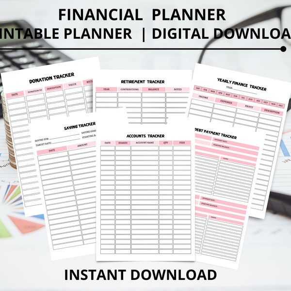 Finance Planner, Budget Tracker, Financial Savings Tracker Printable Binder, Monthly Debt, Bill, Spending, Expenses Tracker Instant download