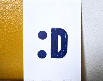 Hand Printed LMFAO Letterpress Print Y2K Retro Emoticon