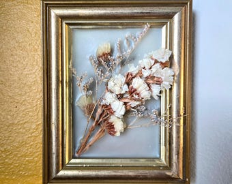 Arte en cera encáustica, recuerdo botánico de flores secas enmarcado, decoración natural hecha a mano