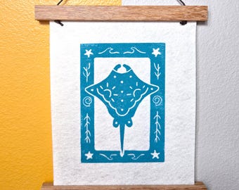 Florida Animal Framed Art Handmade Block Print on Felt Folk Art Style Wildlife Gift
