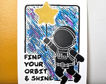 Hand-made Astronaut Wall Art Print, Kids Nursery Decor 9x12