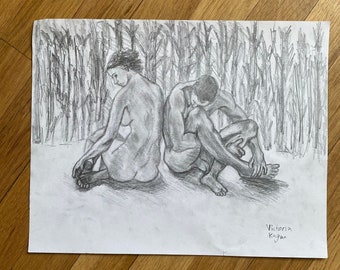 Pencil on Paper, "Sitting in Shame" Artwork, 9”x12”