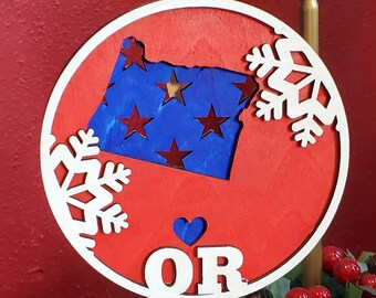 Basswood Oregon Ornament: Red, White & Blue