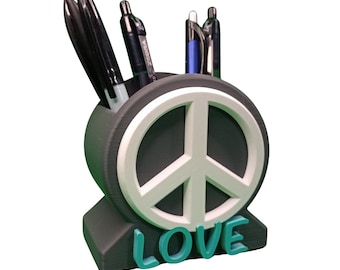 3D Printed Peace and Love Pen Holder, Teacher Gift