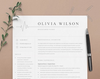 Nurse Resume Template, Modern Resume, Professional Resume, Registered Nurse Resume, Resume Template Google Docs, Word, Pages, CV Template