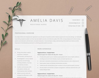 Nurse Resume Template, Modern Resume, Professional Resume, Registered Nurse Resume, Resume Template Google Docs, Word, Pages, CV Template