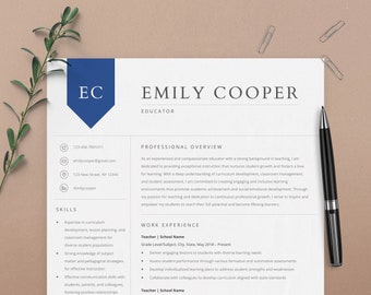 Teacher Resume, Template Word, Pages, Google Docs, Teaching Resume, Resume Template, CV Teacher Professional, Modern Resume, Modern CV