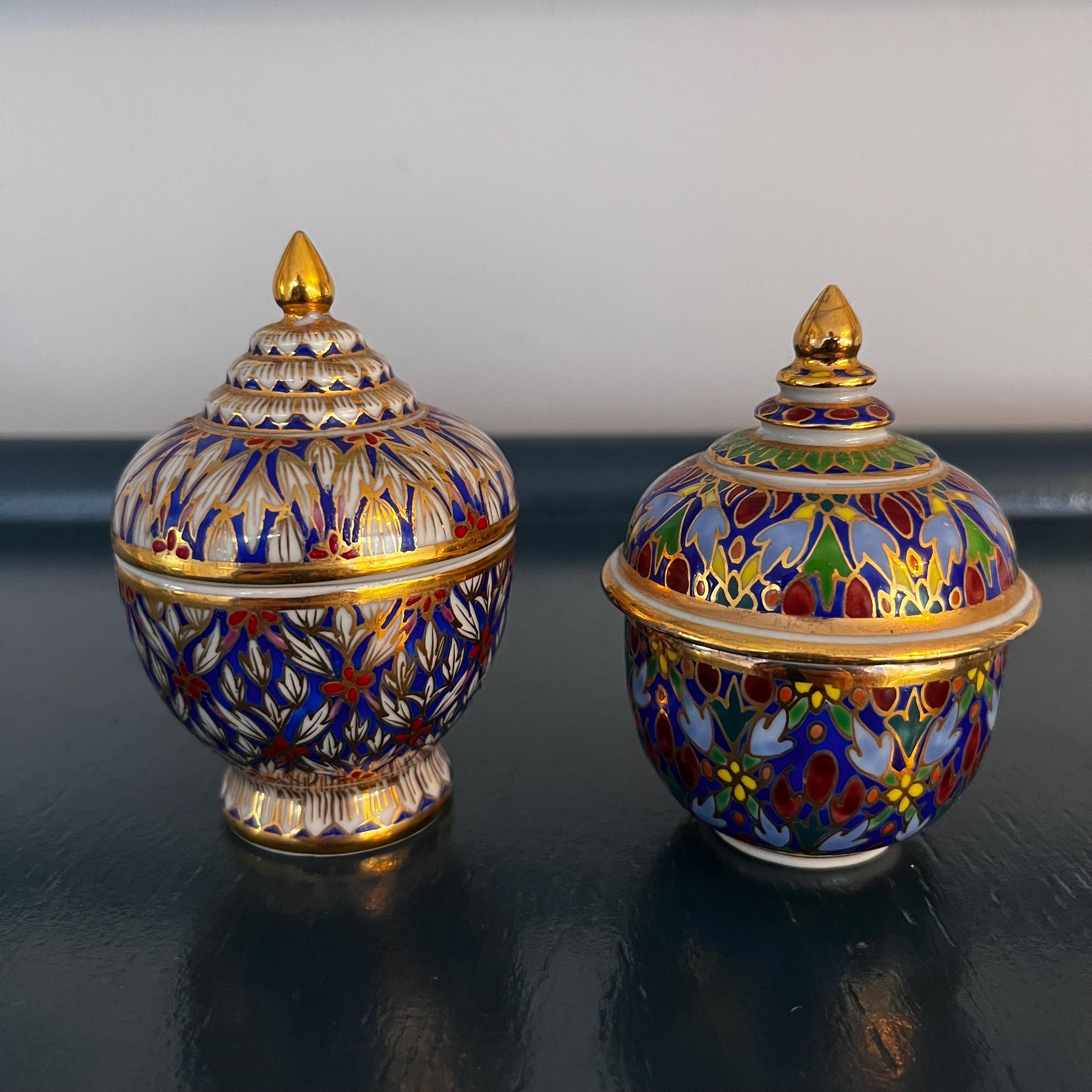 Two Thai Benjarong Ware Porcelain Trinket Boxes or Lidded Jars - Etsy