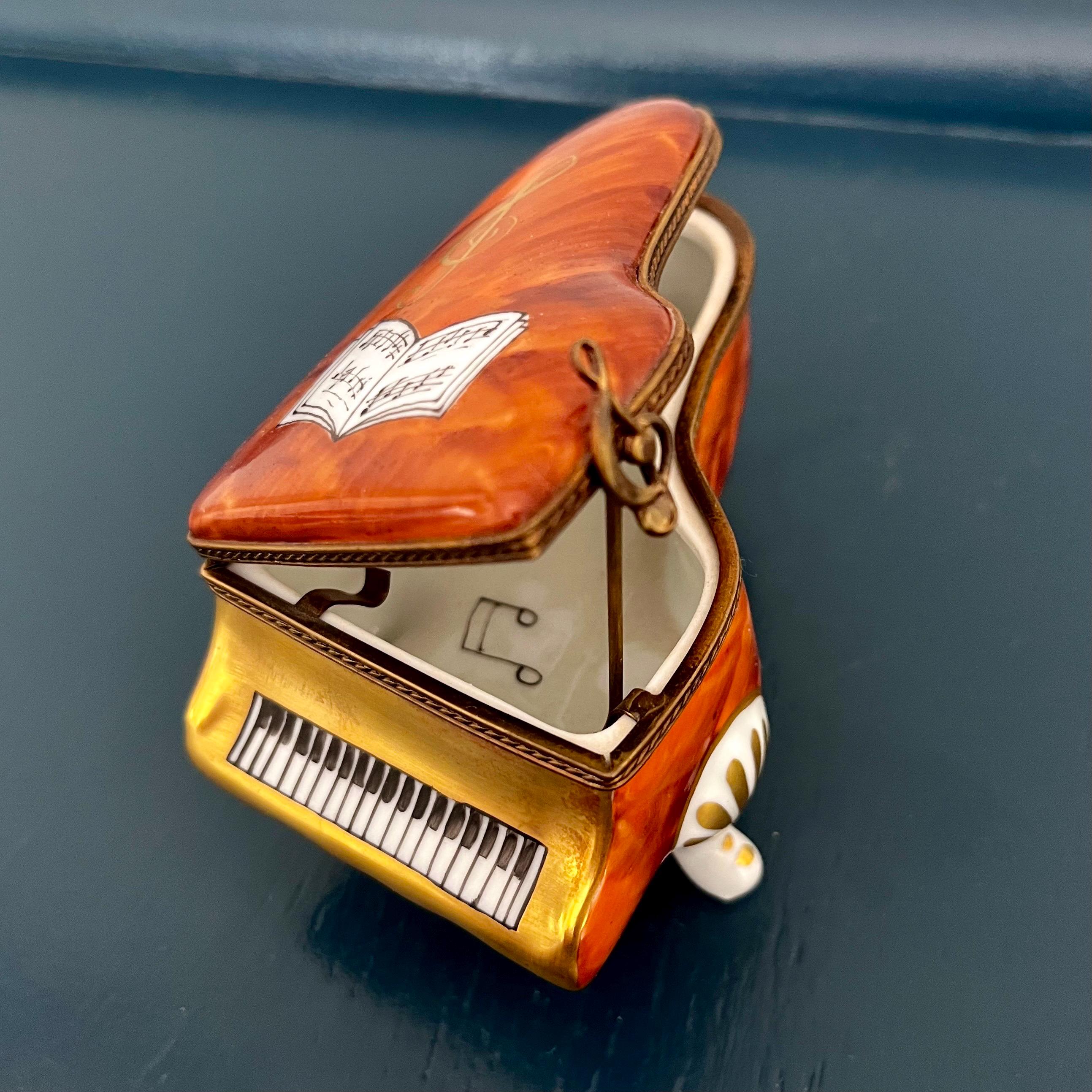 Limoges handpainted French fine porcelain grand piano trinket box
