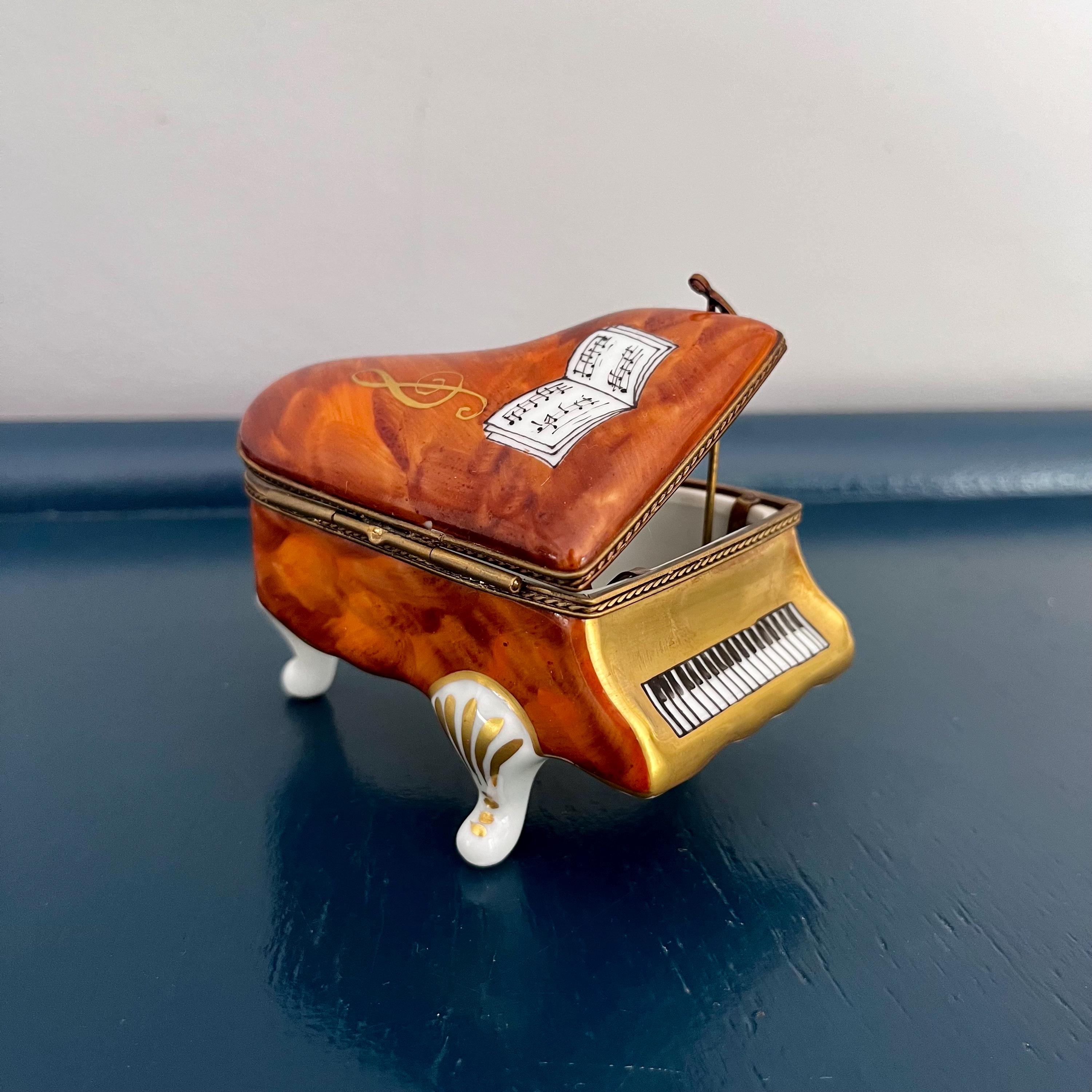 Limoges handpainted French fine porcelain grand piano trinket box