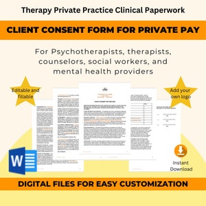 Consent Form for Private Pay - Therapy Private Practice Paperwork - Editable Consent Form for Therapists, Psychotherapists, Counselors