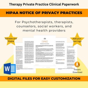 HIPAA Notice of Privacy Practices - Therapy Private Practice Paperwork - Editable Consent Form for Therapists, Psychotherapists, Counselors