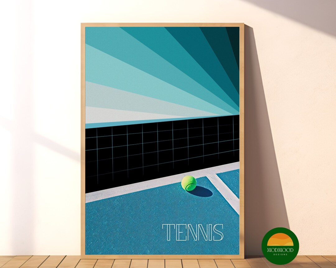 Retro Tennis Poster, Blue Youth Room Decor, Gift for Tennis Coach ...